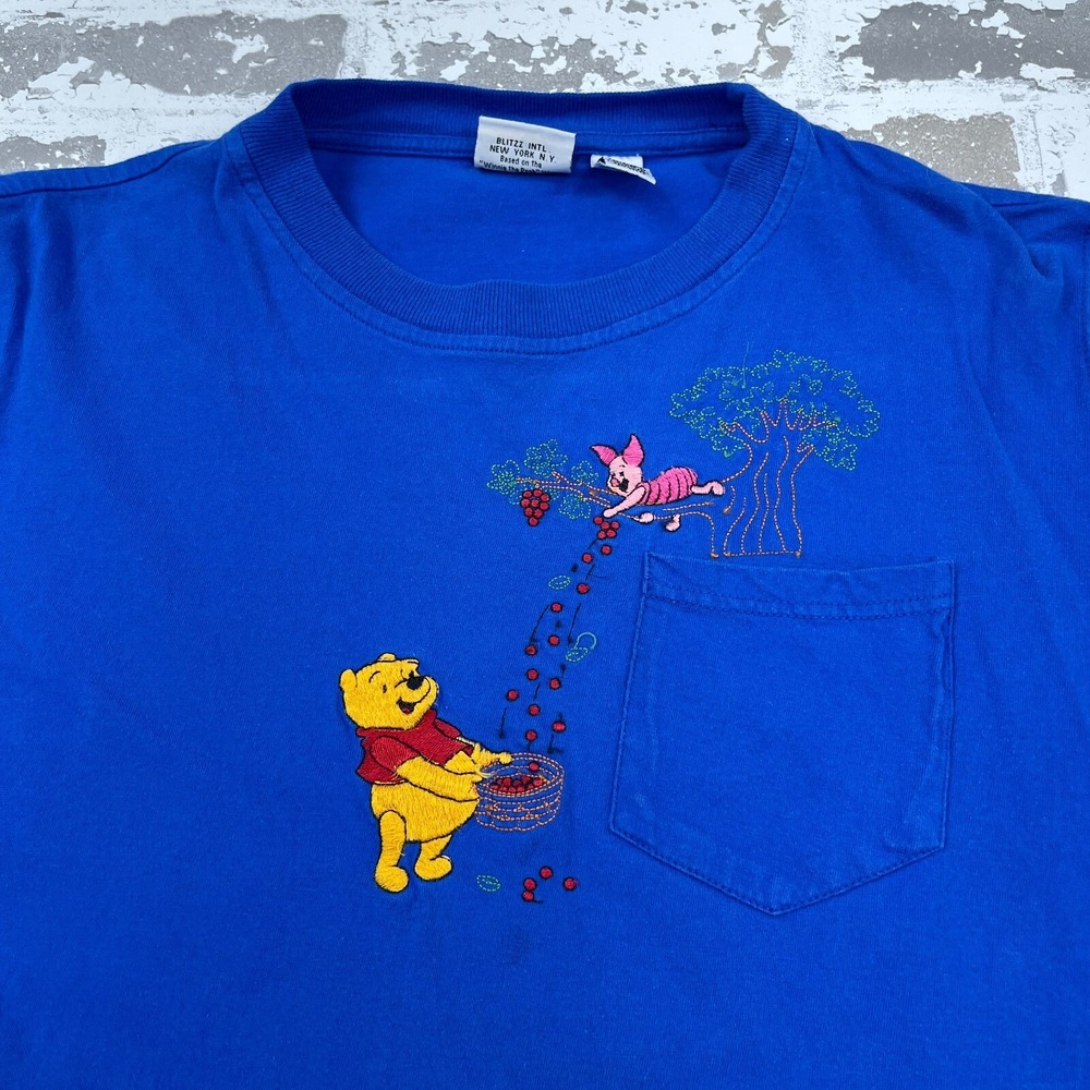 Vintage Disney Shirt Women Large Blue Tee Winnie The Pooh 90s Y2K 2000s Pocket - Picture 2 of 11